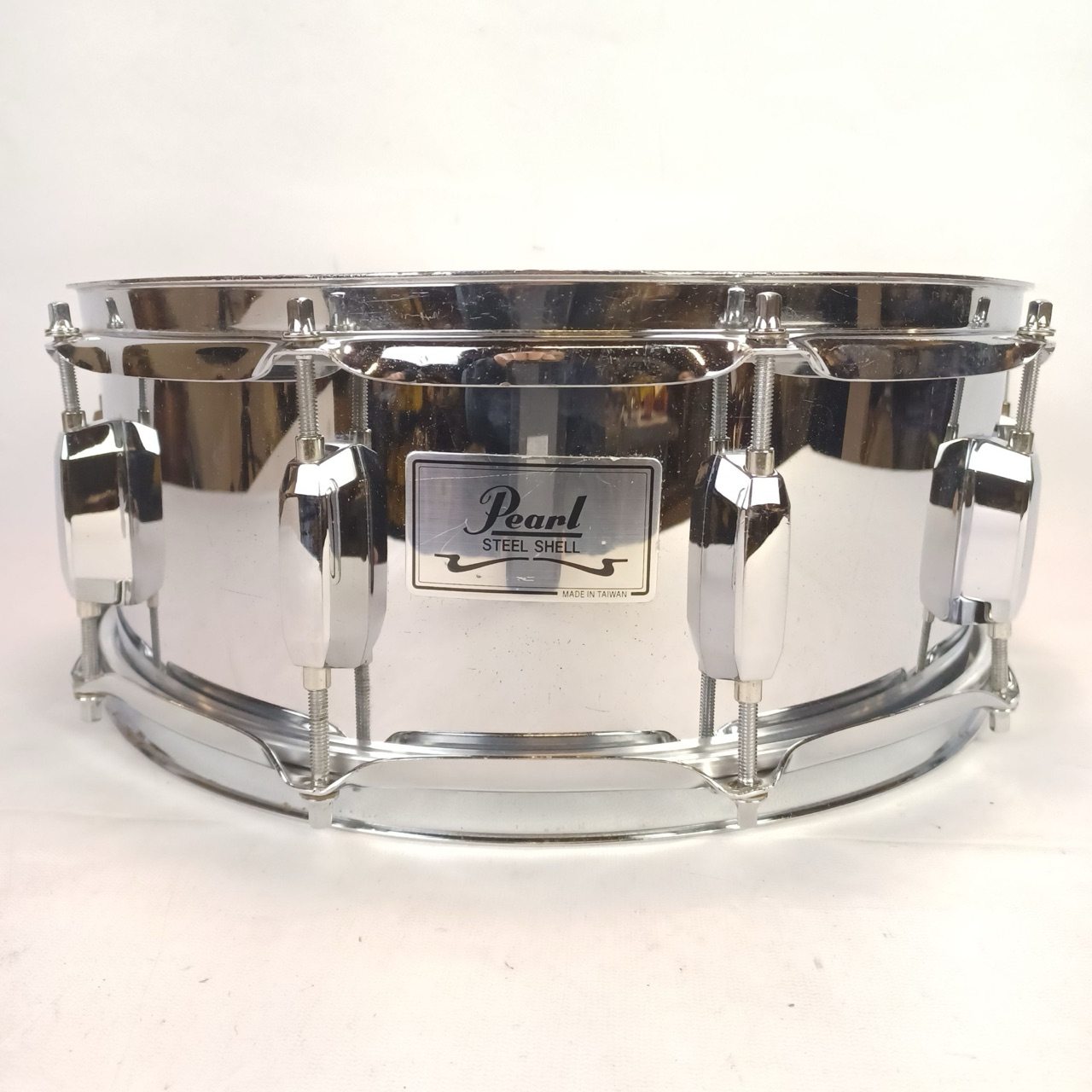 Pearl 5.5x14"Steel Shell Snare Drum 8-Lug Vintage 90s +Muffler Throw-Off/Butt SS — main photograph