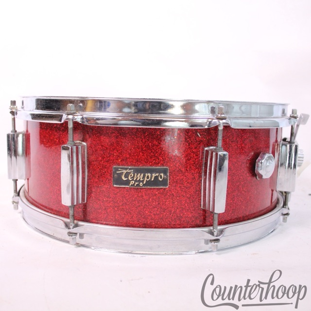 Pearl Tempro Pro 14x5.5"Snare Drum Red Sparkle Wrap 8Lug Vintage 60s Japan 6Ply — main photograph