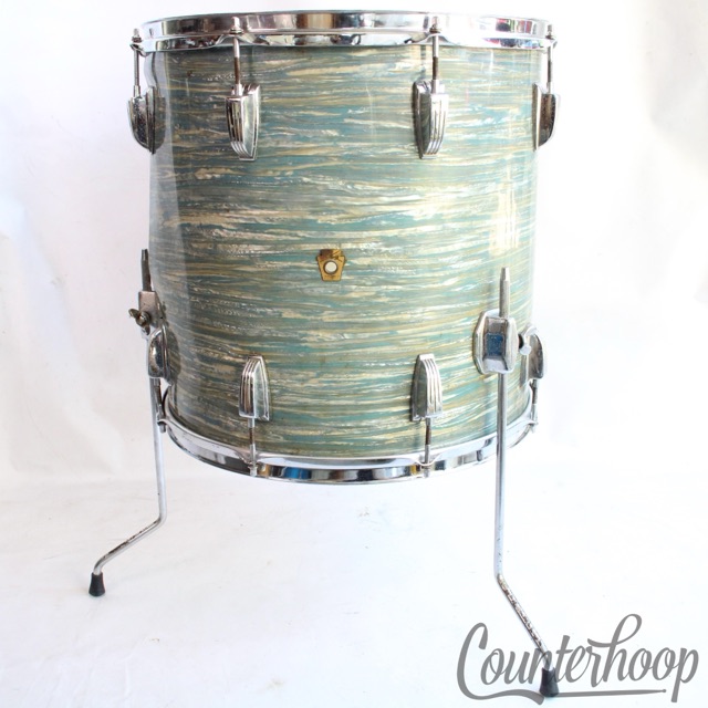 Ludwig Blue Oyster Pearl 16x16"Floor Tom Drum BOP Pre-Serial Keystone Vintage60s — main photograph