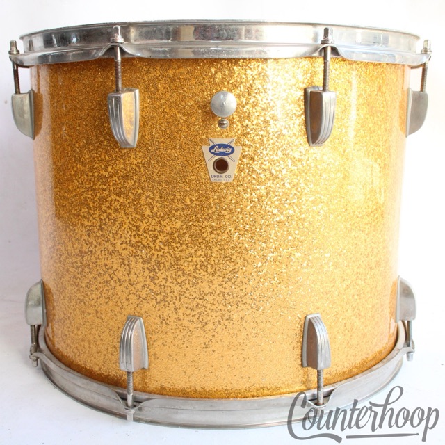 Ludwig 15x12"Transition Badge Tom Drum 3ply Mahogany Gold Sparkle NOB Brass Rims — main photograph