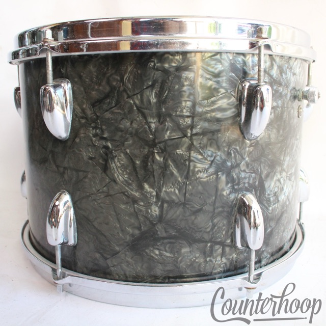 Slingerland 13x9" 60s Black Diamond Pearl Tom Drum Chrome Brass COB Rims BDP USA — main photograph