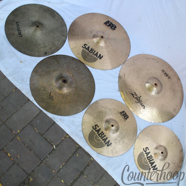 Zildjian ZBT 20+16"Cymbals+Sabian 18"B8 Crash/Ride+14"Hi-Hats+Argent B8 Set/Lot — main photograph