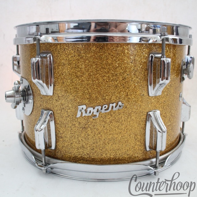 Rogers 12x8"Gold Sparkle Dayton Holiday Tom Drum Vintage Powertone Swivomatic — main photograph