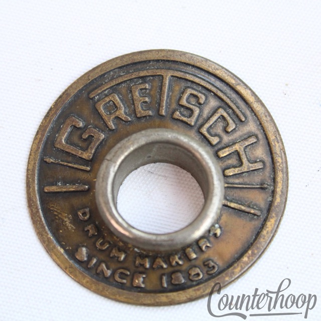 Gretsch Bass Drum Round Badge Vintage 50s-60s 1/2"Grommet Brass RB USA Label Tag — main photograph