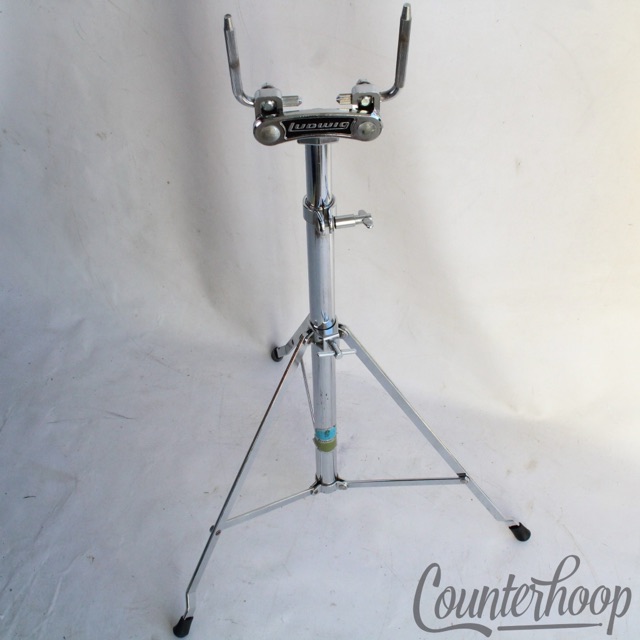 Ludwig Double Tom Drum Mount Stand Holder Vintage 70s L-Arm Posts Chrome Atlas* — main photograph