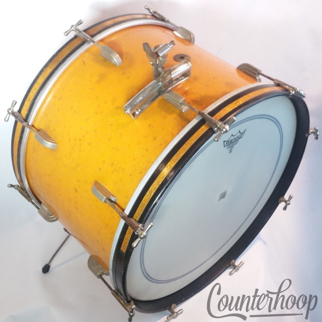 Leedy&Ludwig 22x14" Bass Drum Gold Sparkle Vintage 50s Nickel Rail Mount Elkhart — main photograph