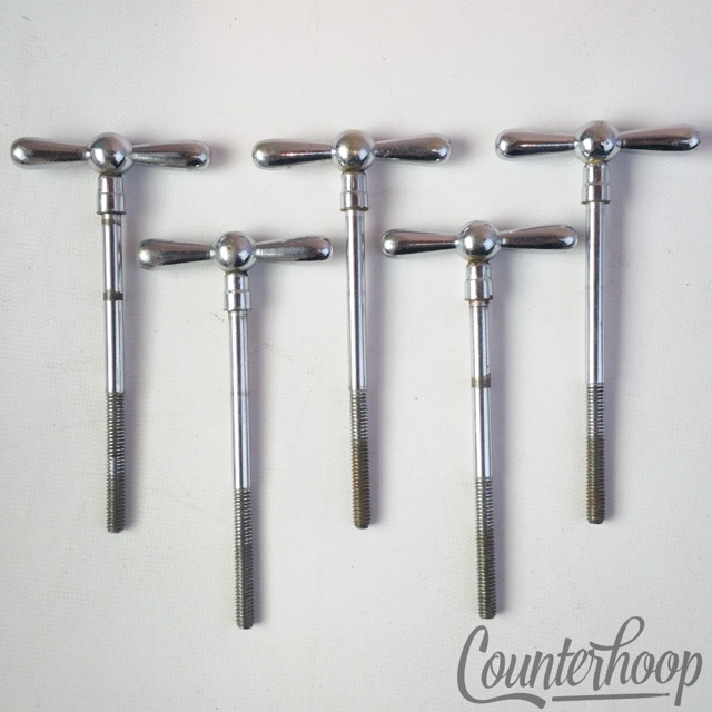 Rogers-Like 5x Bow-Tie Bass Drum Tension T-Rods 3 5/8"Screw Chrome Vintage 60s* — main photograph