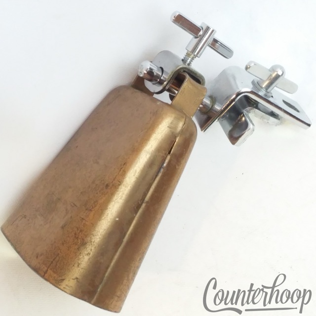 Slingerland 4" Copper Cowbell +Clamp-On Bass Drum Hoop Mount Rod Arm Vintage 60s — main photograph
