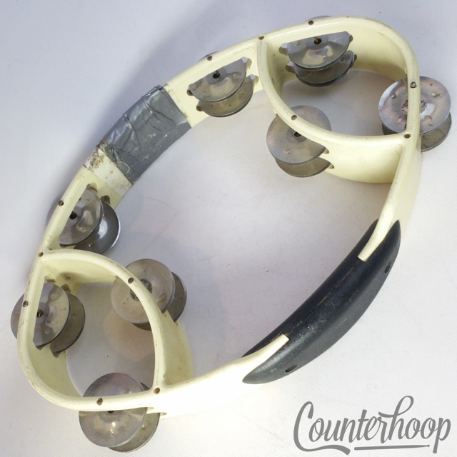 Tambourine, White Plastic ,11x7x2 inch Percussion Accessory Instrument* — main photograph