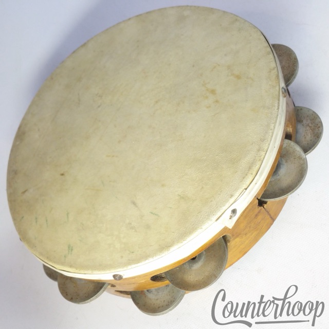 Vintage 8" Wood/Calf Tambourine Vintage 30s Hand Percussion Accessory Instrument — main photograph