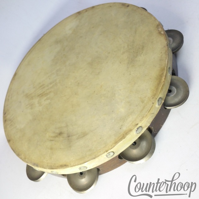 Frank Wolf 10" Wood/Calf Tambourine Vintage 30s Percussion Supplies NYC Mahogany — main photograph