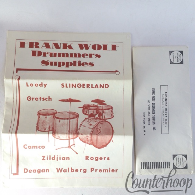 Frank Wolf Drummers Supplies Catalog Vintage 50s Drum Brochure Flyer OG Envelope — main photograph