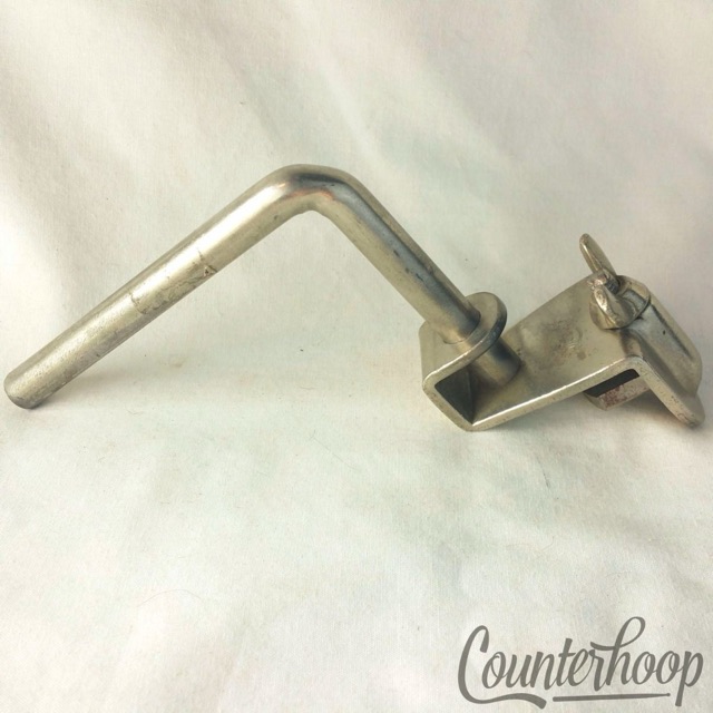 Leedy Cowbell Holder Clamp-On Bass Drum Hoop Mount Nickel Vintage 20s USA Angle — main photograph