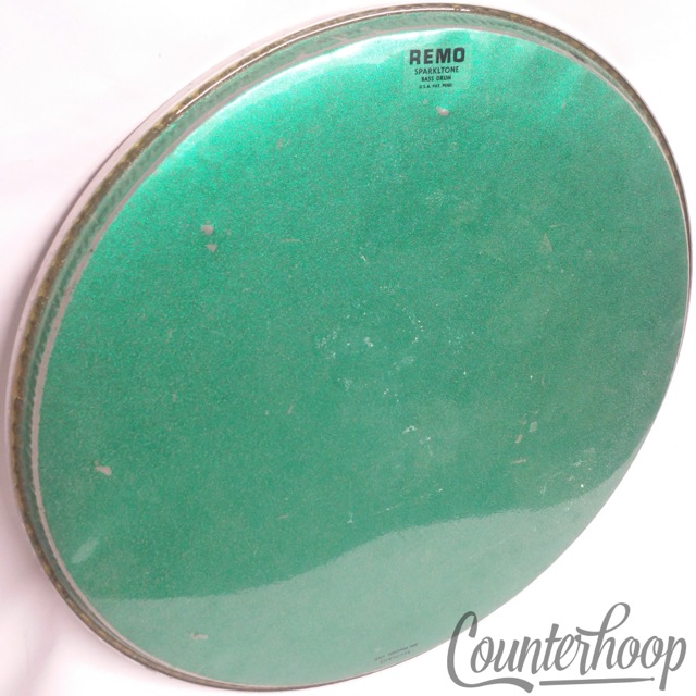 Remo 20" Bass Drum Sparkltone Head Sparkletone Green Sparkle Glitter Vintage 70s — main photograph