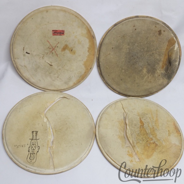 Slingerland 4x 12" Calf Skin Tom Drum Heads Maple Flesh Hoops Parts Vintage 50s — main photograph
