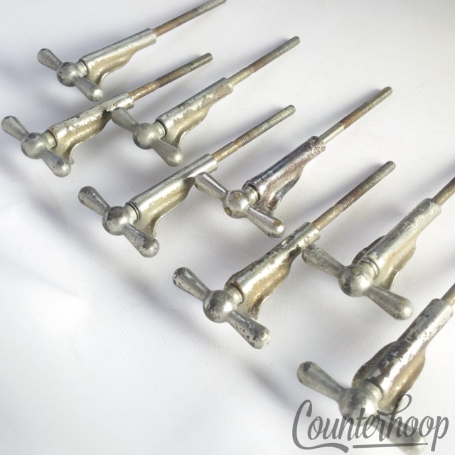 Leedy 8x Bowtie Tension T-Rods+Claws Vintage 30s Nickel Bass Drum Faucet Set USA — main photograph