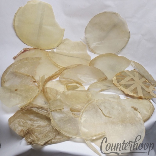 Ludwig Amrawco Calf Skin Drum Heads Retuck Project Scrap Lot Resonant Snare Side — main photograph