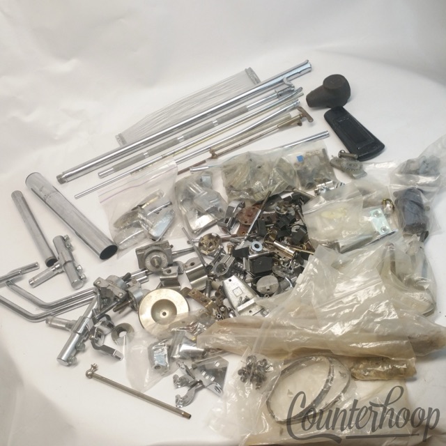 Vintage Drum Parts Metal Scrap Lot USA+Japan 40s-80s Misc Lugs Mounts Hardware* — main photograph