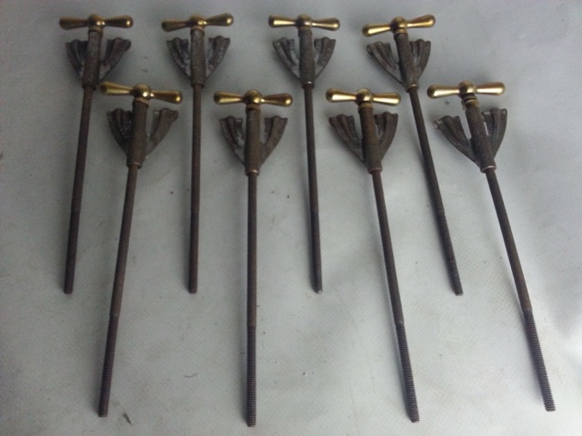 Ludwig Bow-Tie 5x Bass Drum Tension T-Rods/Claws Vintage Nickel Brass 30s* — main photograph