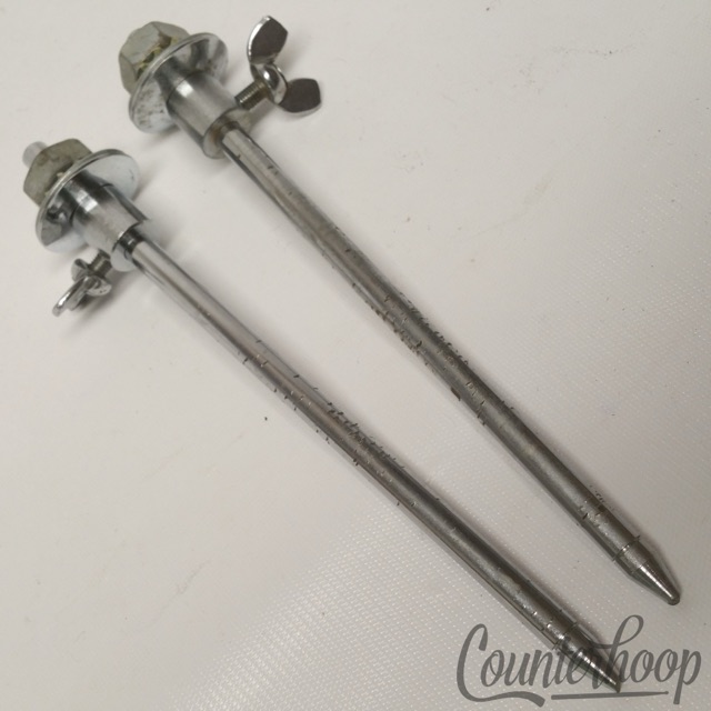 Ludwig Disappearing Spurs + Mounts Straight Legs Vintage 60s Chrome Spikes USA* — main photograph
