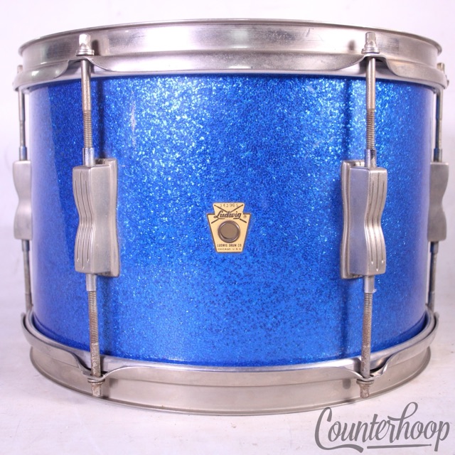Ludwig 12x8"Blue Sparkle Tom Drum Club Date 3Ply Maple/Mahogany Nickel Vintage60 — main photograph