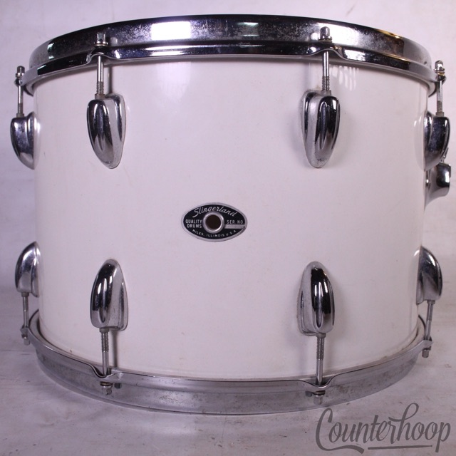 Slingerland 15x12"Tom Drum White Gloss Wrap Chrome Stick-Saver Rims Vintage 70s — main photograph