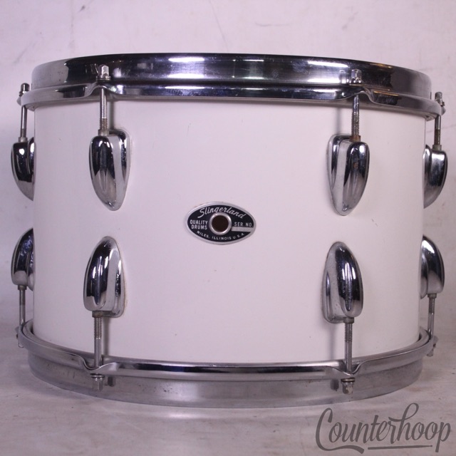 Slingerland 12x8" White Gloss Wrap Tom Drum Chrome Stick-Saver Rims Vintage 70s — main photograph