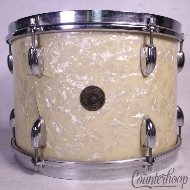 Gretsch 13x9"Tom Drum WMP White Marine Pearl Round Badge Vintage 50s COB Brass* — main photograph