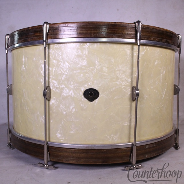 Leedy&Ludwig 24x12"Virgin Bass Drum WMP White Marine Pearl Wood-Hoops 50s Maple — main photograph