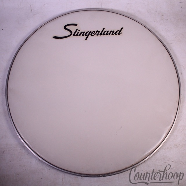 Slingerland 22"Bass Drum Head White Plastic Vintage 60s Script Logo Resonant USA — main photograph