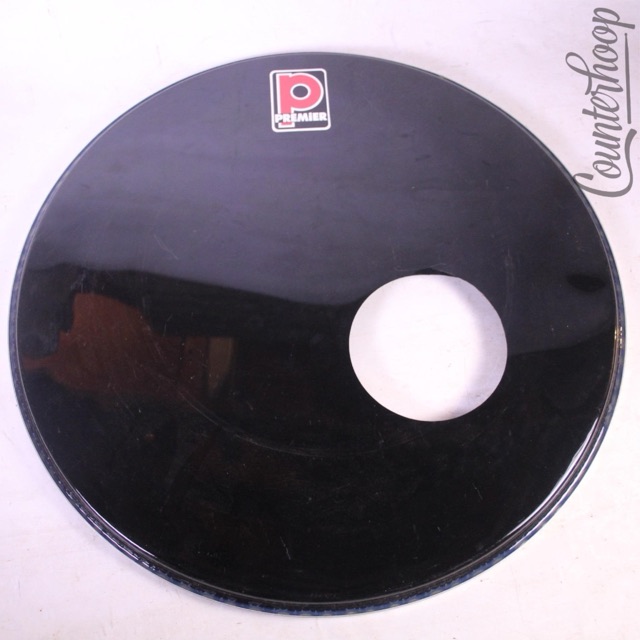 Premier 22" Bass Drum Head Ebony Black Resonant Side Ported 90s Logo England UK — main photograph