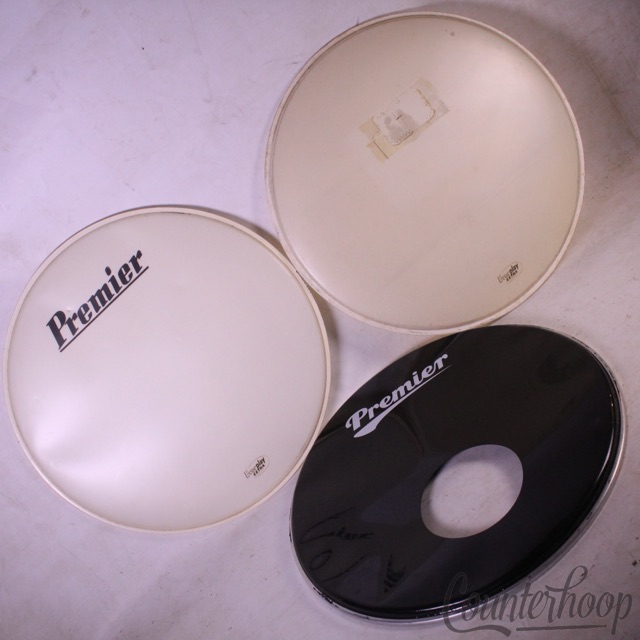 Premier 3x 20" Bass Drum Heads 70s Vintage White Everplay Extra UK+Ebony Ported — main photograph