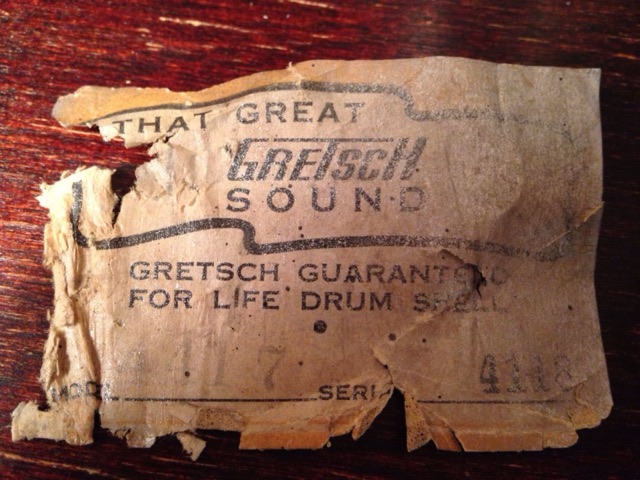 Gretsch Vintage 60s Paper Label for 14x14" Floor Tom Drum "Guaranteed For Life" — main photograph