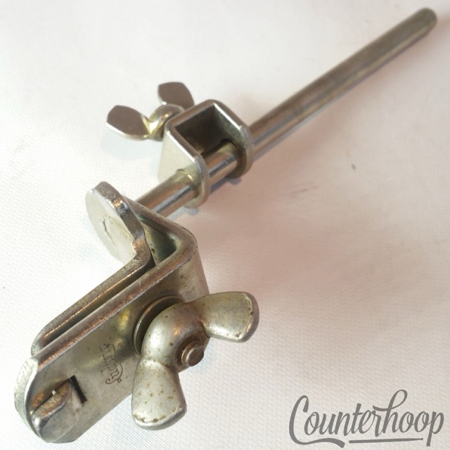 Ludwig Cowbell Mount Rod+Clamp Clamp-On Bass Drum Hoop Nickel Script 50s-60s USA — main photograph