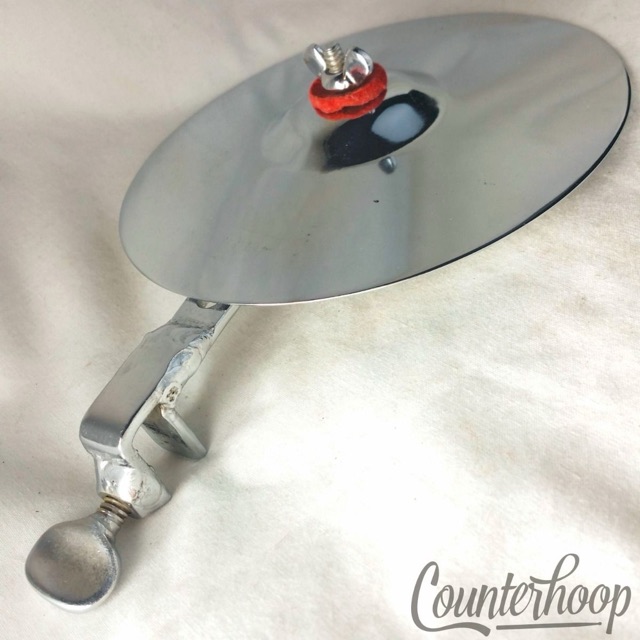 Duplex Clamp-On Bass Drum Mount Holder + 4 7/8" Cymbal Chrome Vintage 30s USA* — main photograph