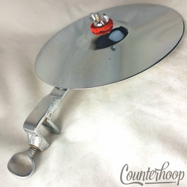 Duplex Clamp-On Bass Drum Mount Holder + 4 7/8" Cymbal Chrome Vintage 30s USA* — main photograph