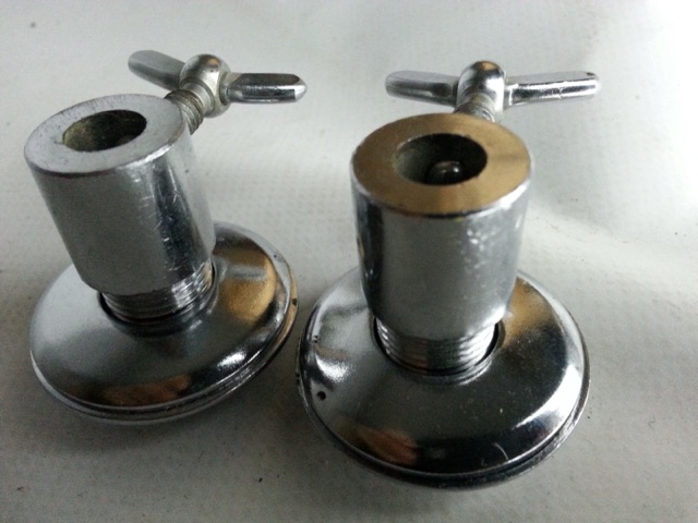 Rogers Bass Drum Spur Mounts Set x2 Vintage Chrome Holiday Cleveland USA 50s/60s — main photograph