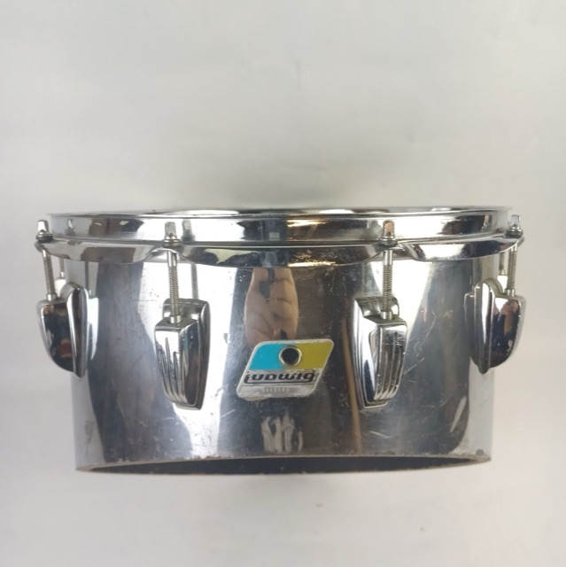 Ludwig 6x13x14"Chrome Over Wood Power Cut Blue/Olive Marching Trio Tom Drum COW — main photograph