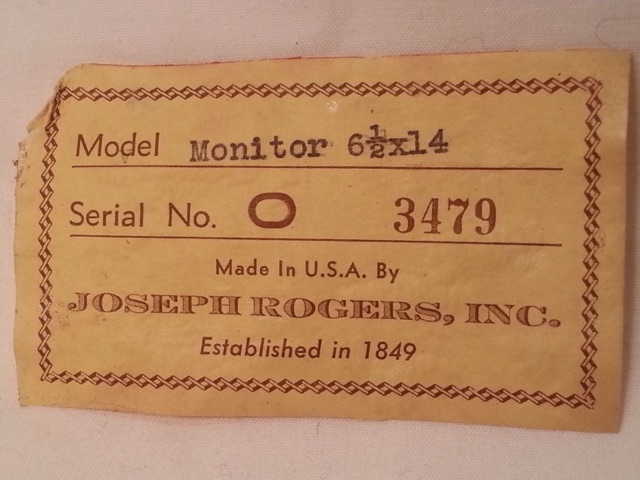 Joseph Rogers Monitor Model Paper Label 6 1/2 x 14" Snare Drum Ser.3479 USA 50s — main photograph