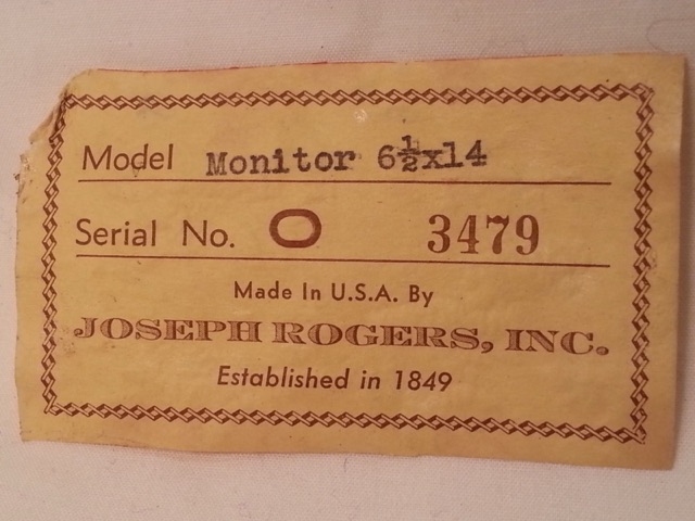 Joseph Rogers Monitor Model Paper Label 6 1/2 x 14" Snare Drum Ser.3479 USA 50s — main photograph