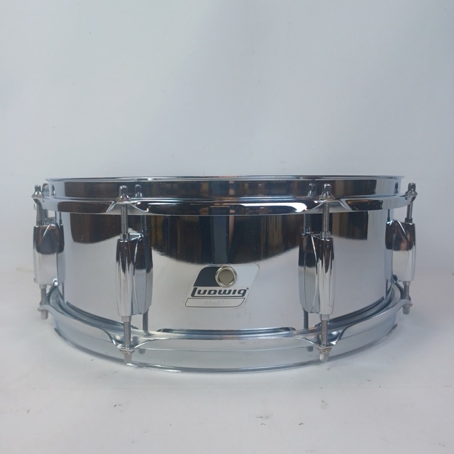 Ludwig Steel Rocker 8Lug Snare Drum 80s 5x14"Vintage Chrome Black/White #814113 — main photograph