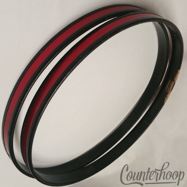 Premier 2x 22" Polychromatic Red Bass Drum Wood Hoops/Rims Vintage 70s Set UK* — main photograph
