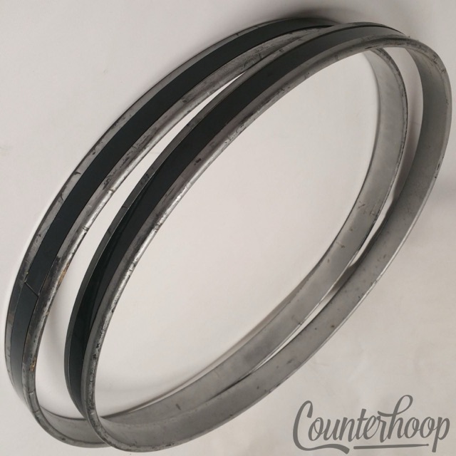 Premier 2x 22"Black Duroplastic Bass Drum Wood Hoops/Rims Vintage 60s England UK — main photograph