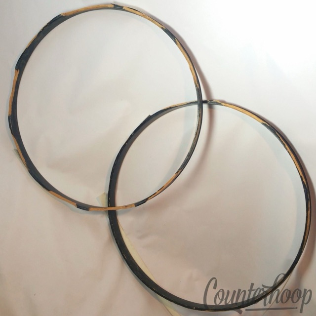 Premier 26"2x Bass Drum Hoops/Rims Birch Black Paint White Inlay Vintage 70s UK — main photograph