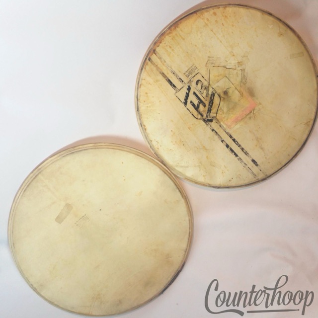 Slingerland 2x 22" Radio King Calf Skin Bass Drum Heads Calfskin Vintage 40s USA — main photograph