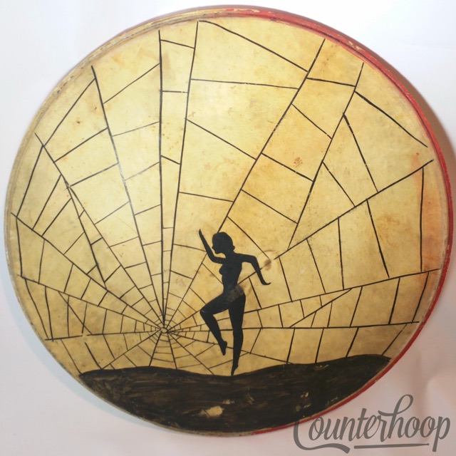 Ludwig 27 1/2"Spider Woman Calf Skin Bass Drum Head Painted Calfskin Vintage 30s — main photograph