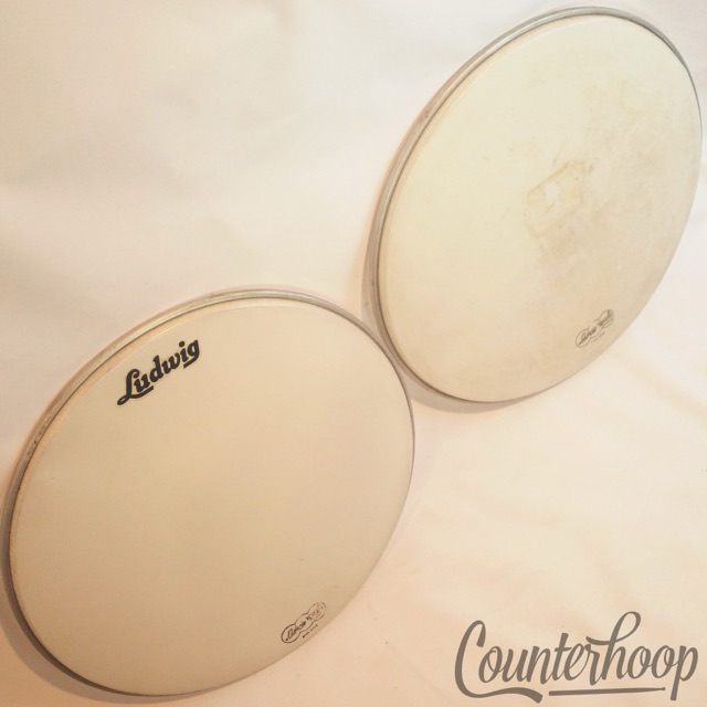 Ludwig 20" 60s Script Logo Bass Drum Heads 2x Batter+Resonant White Coated USA* — main photograph