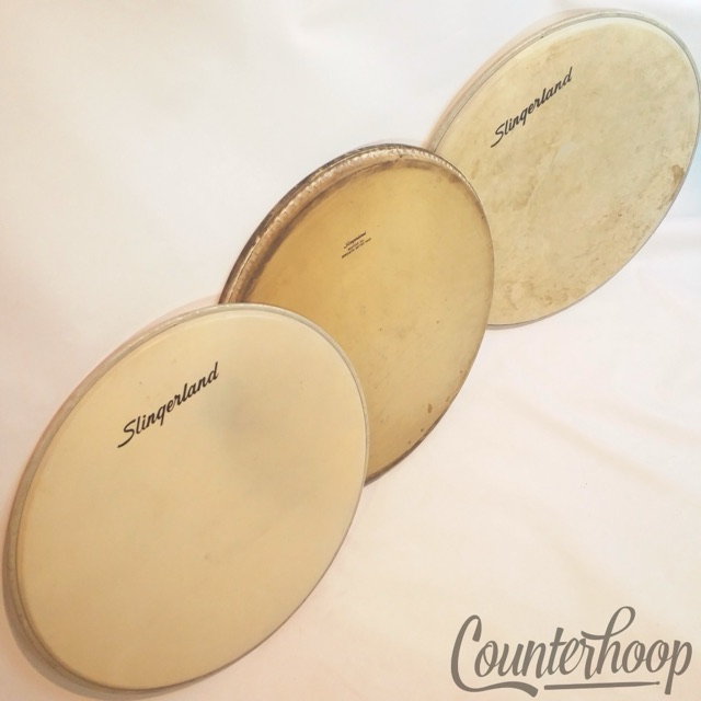 Slingerland 20"60s Bass Drum Heads Sound King Batter+Logo Resonant Weather All3x — main photograph