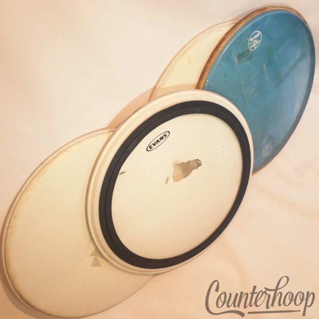 Evans 20" Bass Drum Heads 4x Batter Emad White Coated+Blue Hydraulic Vintage** — main photograph