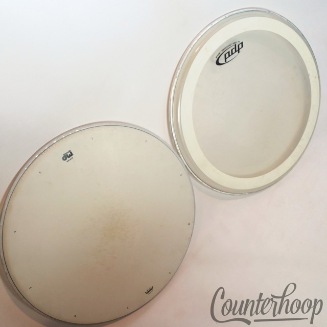 DW/PDP 2x 14" Snare Drum Heads Coated Batter+Medium Single Ply Muffler Ring USA — main photograph